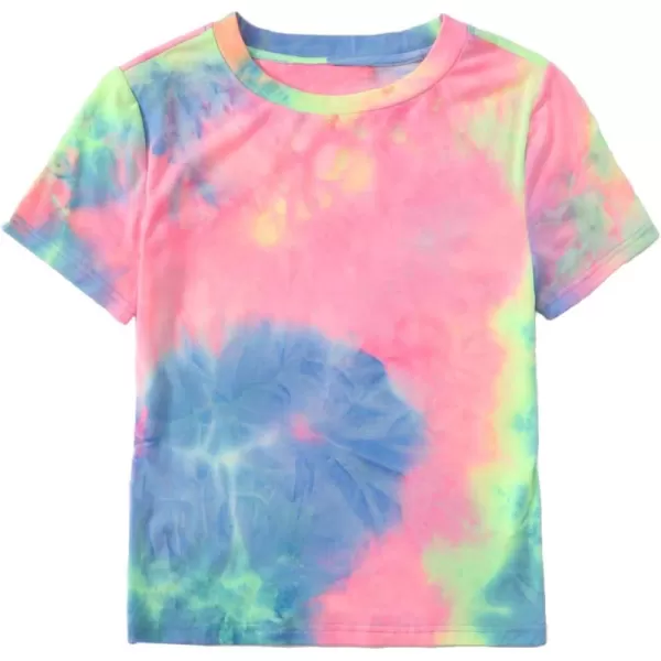 SweatyRocks Women's Tie Dye Round Neck Slim Fit Short Sleeve Crop Top T-Shirt