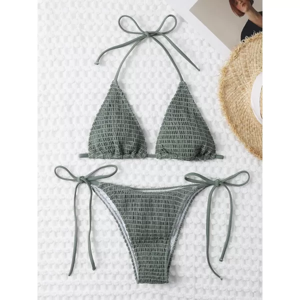 SweatyRocks Women's 2 Piece Triangle Bathing Suit Halter Top ​Tie Side Thong Bikini Swimsuits