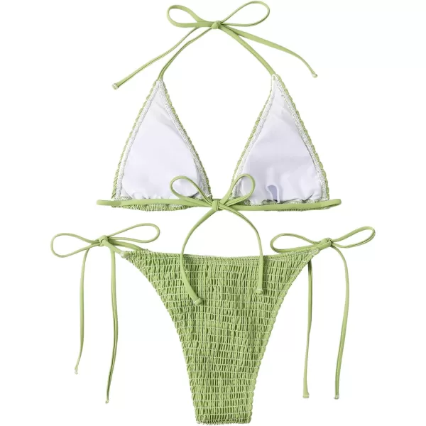 SweatyRocks Women's 2 Piece Triangle Bathing Suit Halter Top ​Tie Side Thong Bikini Swimsuits