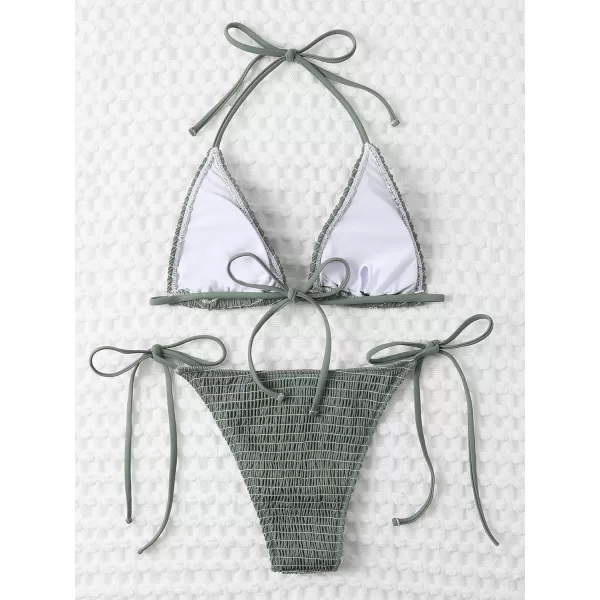 SweatyRocks Women's 2 Piece Triangle Bathing Suit Halter Top ​Tie Side Thong Bikini Swimsuits