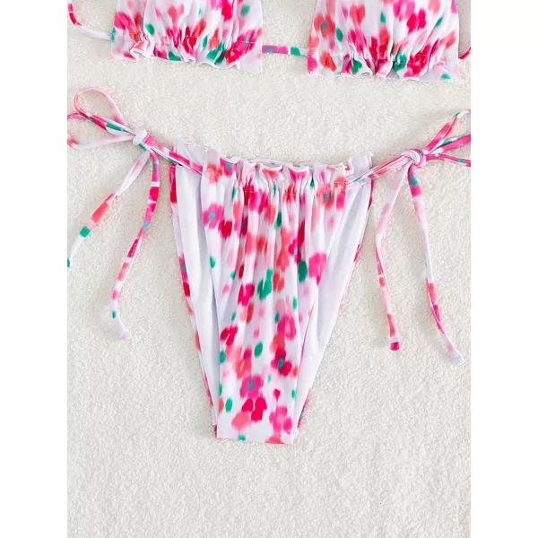 SweatyRocks Women's 2 Piece Triangle Bathing Suit Halter Top ​Tie Side Thong Bikini Swimsuits