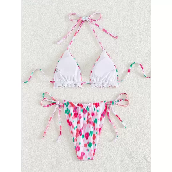 SweatyRocks Women's 2 Piece Triangle Bathing Suit Halter Top ​Tie Side Thong Bikini Swimsuits