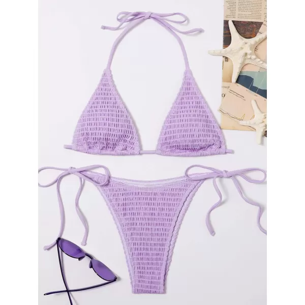 SweatyRocks Women's 2 Piece Triangle Bathing Suit Halter Top ​Tie Side Thong Bikini Swimsuits