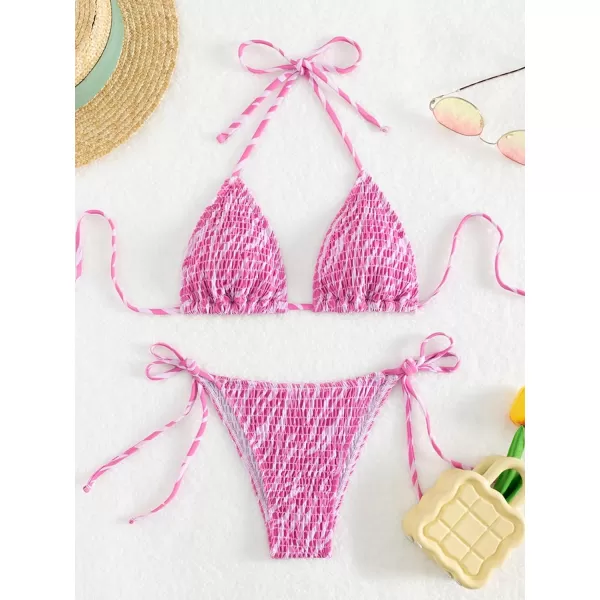 SweatyRocks Women's 2 Piece Triangle Bathing Suit Halter Top ​Tie Side Thong Bikini Swimsuits