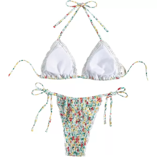 SweatyRocks Women's 2 Piece Triangle Bathing Suit Halter Top ​Tie Side Thong Bikini Swimsuits