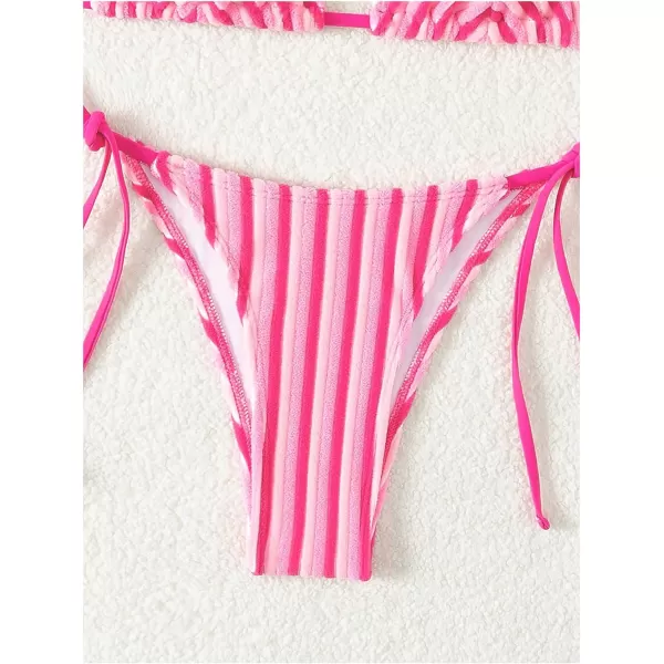 SweatyRocks Women's 2 Piece Triangle Bathing Suit Halter Top ​Tie Side Thong Bikini Swimsuits