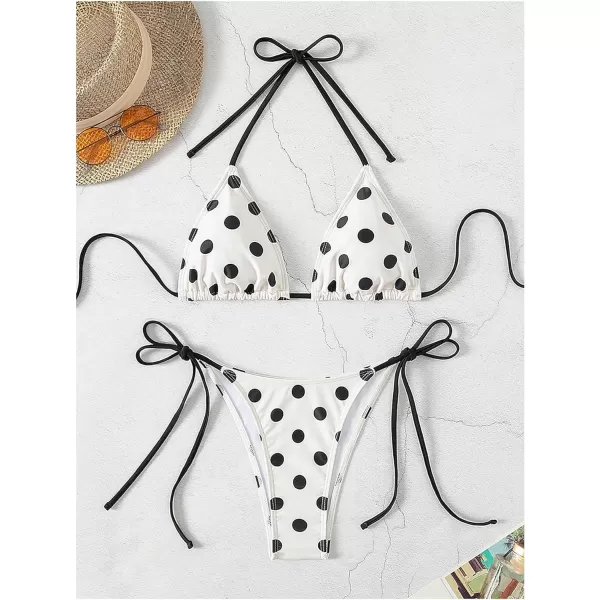 SweatyRocks Women's 2 Piece Triangle Bathing Suit Halter Top ​Tie Side Thong Bikini Swimsuits