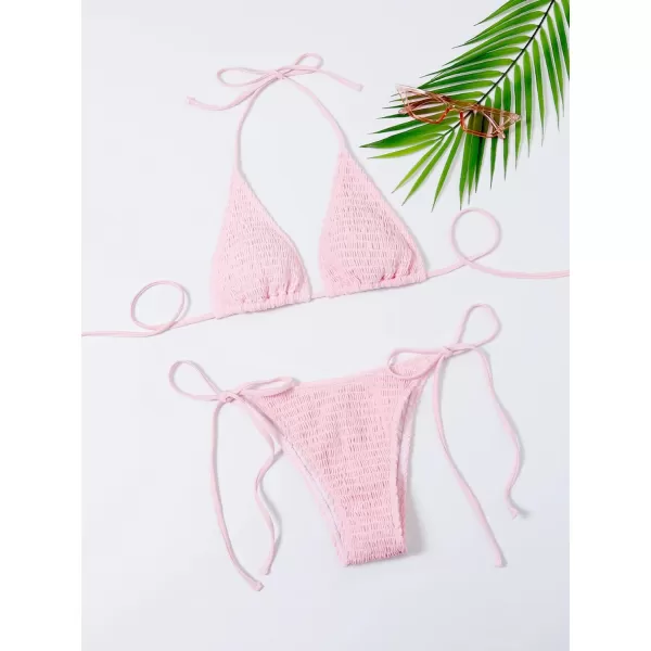 SweatyRocks Women's 2 Piece Triangle Bathing Suit Halter Top ​Tie Side Thong Bikini Swimsuits