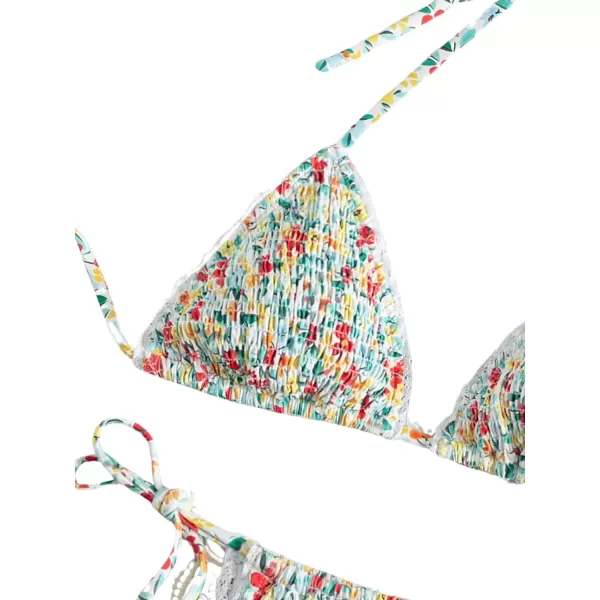 SweatyRocks Women's 2 Piece Triangle Bathing Suit Halter Top ​Tie Side Thong Bikini Swimsuits
