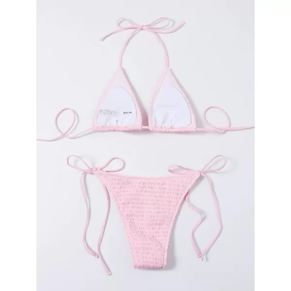 SweatyRocks Women's 2 Piece Triangle Bathing Suit Halter Top ​Tie Side Thong Bikini Swimsuits