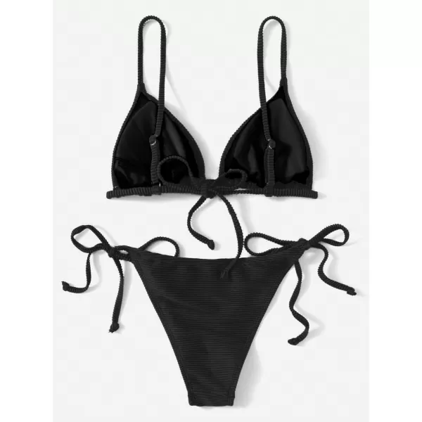 SweatyRocks Women's 2 Piece Triangle Bathing Suit Halter Top ​Tie Side Thong Bikini Swimsuits