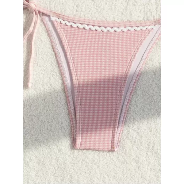 SweatyRocks Women's 2 Piece Triangle Bathing Suit Halter Top ​Tie Side Thong Bikini Swimsuits