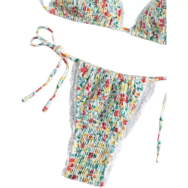 SweatyRocks Women's 2 Piece Triangle Bathing Suit Halter Top ​Tie Side Thong Bikini Swimsuits