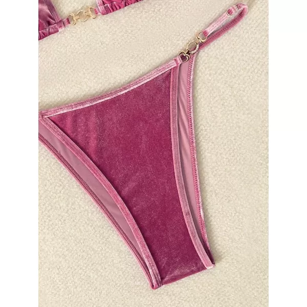 SweatyRocks Women's 2 Piece Triangle Bathing Suit Halter Top ​Tie Side Thong Bikini Swimsuits