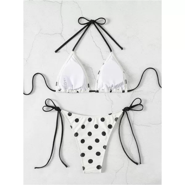 SweatyRocks Women's 2 Piece Triangle Bathing Suit Halter Top ​Tie Side Thong Bikini Swimsuits