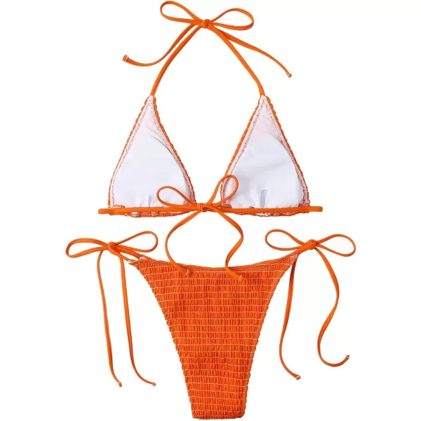 SweatyRocks Women's 2 Piece Triangle Bathing Suit Halter Top ​Tie Side Thong Bikini Swimsuits