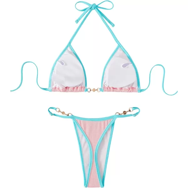 SweatyRocks Women's 2 Piece Triangle Bathing Suit Halter Top ​Tie Side Thong Bikini Swimsuits
