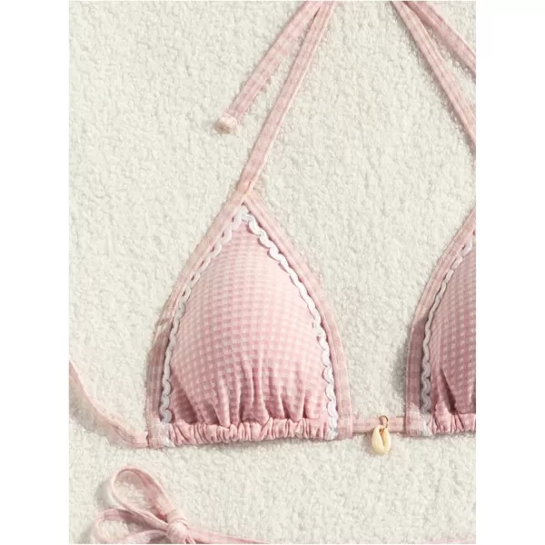SweatyRocks Women's 2 Piece Triangle Bathing Suit Halter Top ​Tie Side Thong Bikini Swimsuits