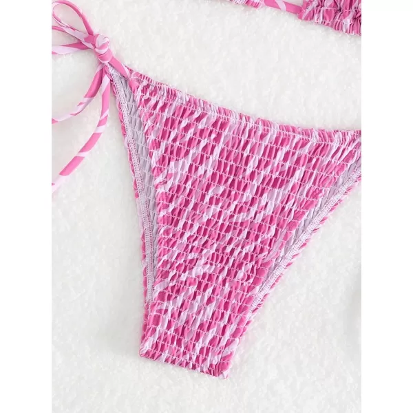 SweatyRocks Women's 2 Piece Triangle Bathing Suit Halter Top ​Tie Side Thong Bikini Swimsuits