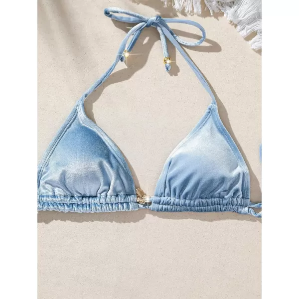 SweatyRocks Women's 2 Piece Triangle Bathing Suit Halter Top ​Tie Side Thong Bikini Swimsuits