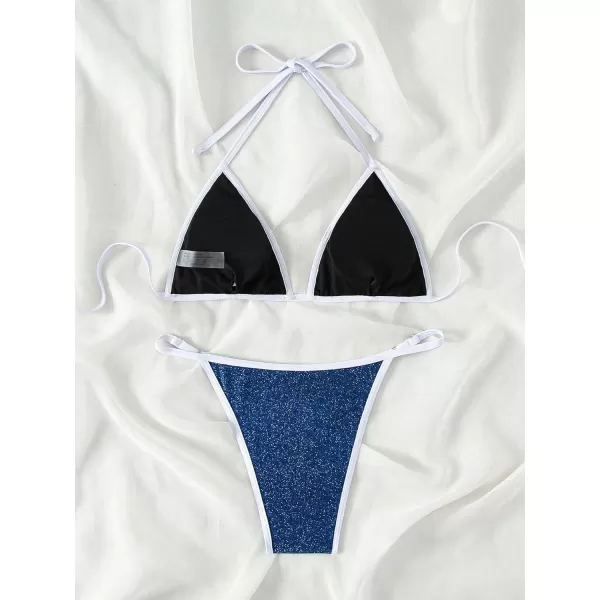 SweatyRocks Women's 2 Piece Triangle Bathing Suit Halter Top ​Tie Side Thong Bikini Swimsuits