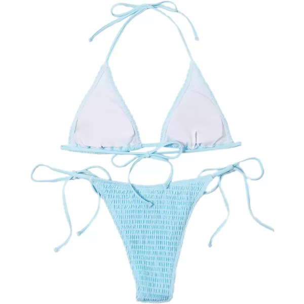 SweatyRocks Women's 2 Piece Triangle Bathing Suit Halter Top ​Tie Side Thong Bikini Swimsuits