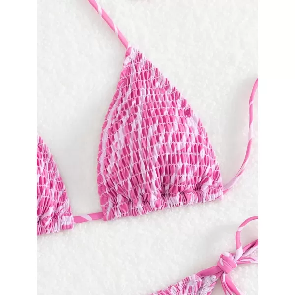 SweatyRocks Women's 2 Piece Triangle Bathing Suit Halter Top ​Tie Side Thong Bikini Swimsuits