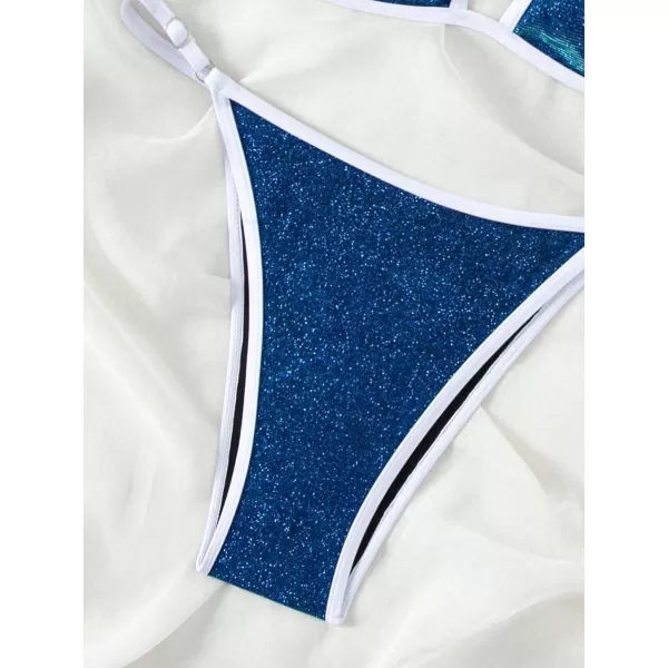 SweatyRocks Women's 2 Piece Triangle Bathing Suit Halter Top ​Tie Side Thong Bikini Swimsuits