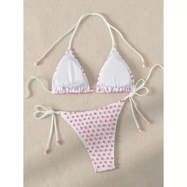 SweatyRocks Women's 2 Piece Triangle Bathing Suit Halter Top ​Tie Side Thong Bikini Swimsuits