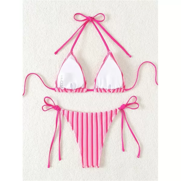 SweatyRocks Women's 2 Piece Triangle Bathing Suit Halter Top ​Tie Side Thong Bikini Swimsuits