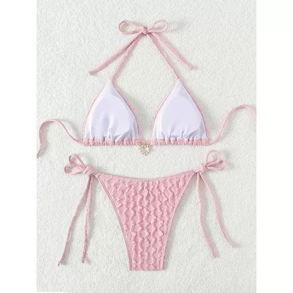 SweatyRocks Women's 2 Piece Triangle Bathing Suit Halter Top ​Tie Side Thong Bikini Swimsuits