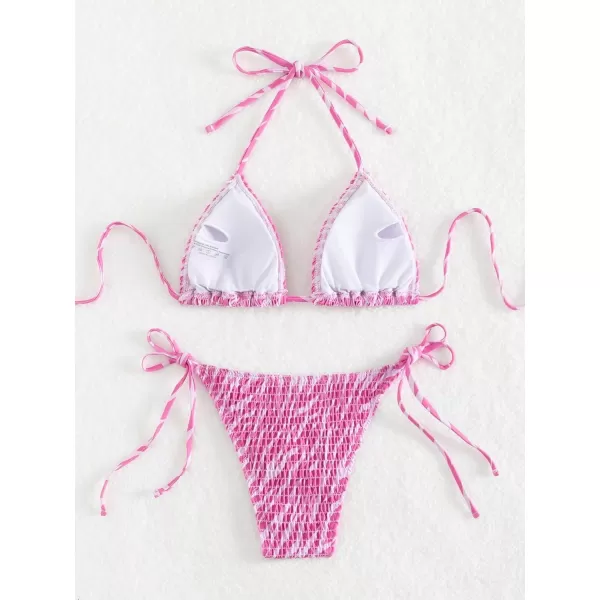 SweatyRocks Women's 2 Piece Triangle Bathing Suit Halter Top ​Tie Side Thong Bikini Swimsuits