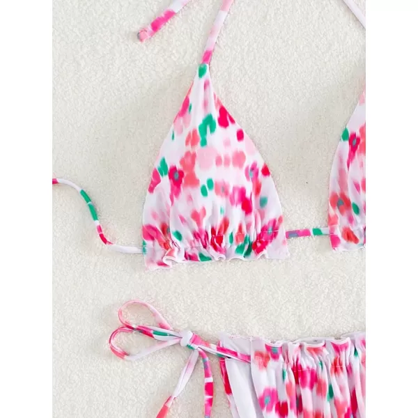 SweatyRocks Women's 2 Piece Triangle Bathing Suit Halter Top ​Tie Side Thong Bikini Swimsuits