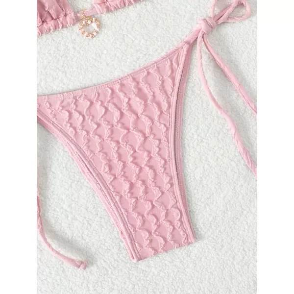 SweatyRocks Women's 2 Piece Triangle Bathing Suit Halter Top ​Tie Side Thong Bikini Swimsuits