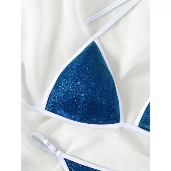 SweatyRocks Women's 2 Piece Triangle Bathing Suit Halter Top ​Tie Side Thong Bikini Swimsuits