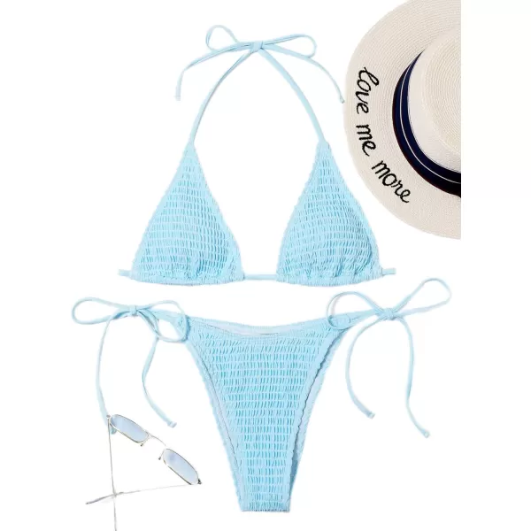 SweatyRocks Women's 2 Piece Triangle Bathing Suit Halter Top ​Tie Side Thong Bikini Swimsuits