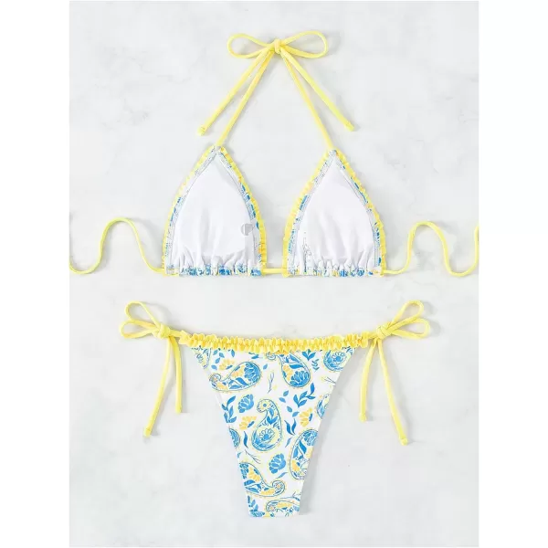 SweatyRocks Women's 2 Piece Triangle Bathing Suit Halter Top ​Tie Side Thong Bikini Swimsuits