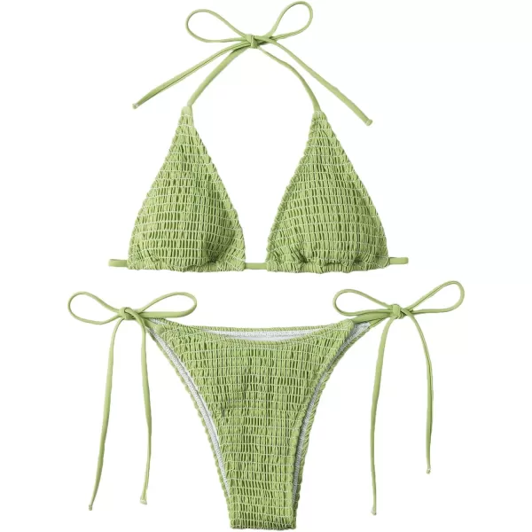 SweatyRocks Women's 2 Piece Triangle Bathing Suit Halter Top ​Tie Side Thong Bikini Swimsuits