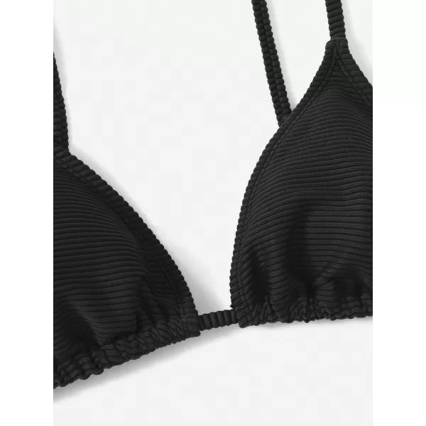 SweatyRocks Women's 2 Piece Triangle Bathing Suit Halter Top ​Tie Side Thong Bikini Swimsuits