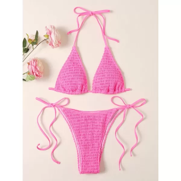 SweatyRocks Women's 2 Piece Triangle Bathing Suit Halter Top ​Tie Side Thong Bikini Swimsuits