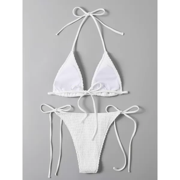 SweatyRocks Women's 2 Piece Triangle Bathing Suit Halter Top ​Tie Side Thong Bikini Swimsuits