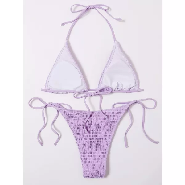 SweatyRocks Women's 2 Piece Triangle Bathing Suit Halter Top ​Tie Side Thong Bikini Swimsuits