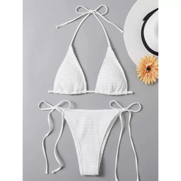 SweatyRocks Women's 2 Piece Triangle Bathing Suit Halter Top ​Tie Side Thong Bikini Swimsuits