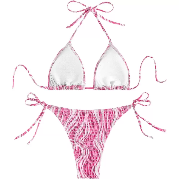 SweatyRocks Women's 2 Piece Triangle Bathing Suit Halter Top ​Tie Side Thong Bikini Swimsuits