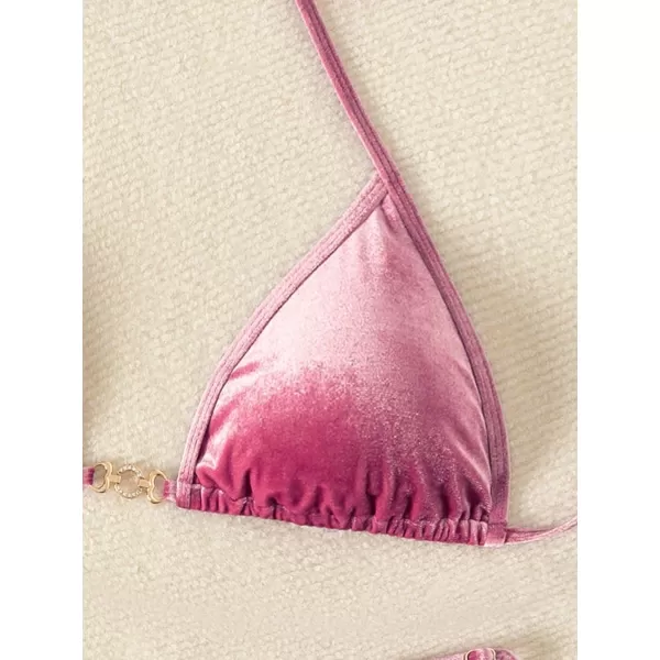 SweatyRocks Women's 2 Piece Triangle Bathing Suit Halter Top ​Tie Side Thong Bikini Swimsuits