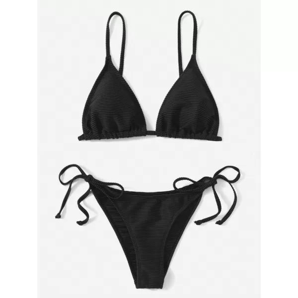 SweatyRocks Women's 2 Piece Triangle Bathing Suit Halter Top ​Tie Side Thong Bikini Swimsuits