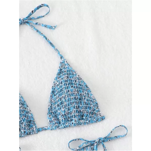 SweatyRocks Women's 2 Piece Triangle Bathing Suit Halter Top ​Tie Side Thong Bikini Swimsuits
