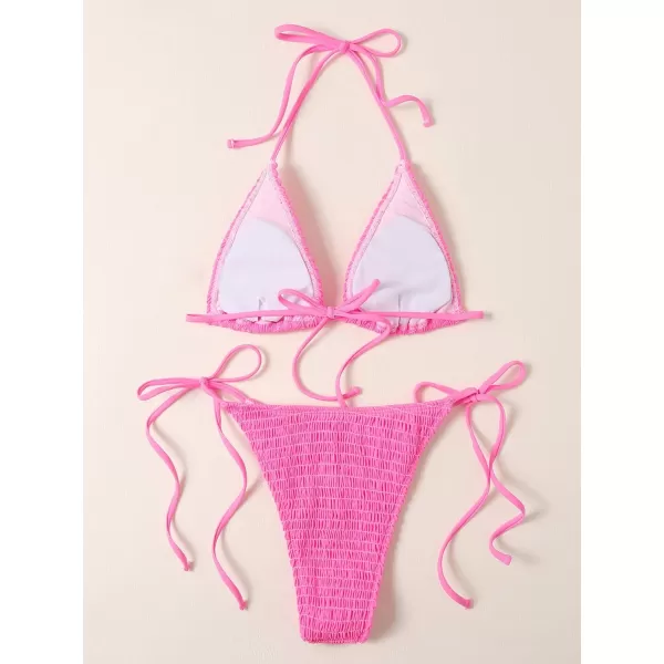 SweatyRocks Women's 2 Piece Triangle Bathing Suit Halter Top ​Tie Side Thong Bikini Swimsuits