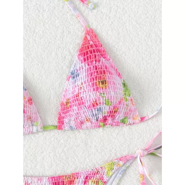 SweatyRocks Women's 2 Piece Triangle Bathing Suit Halter Top ​Tie Side Thong Bikini Swimsuits