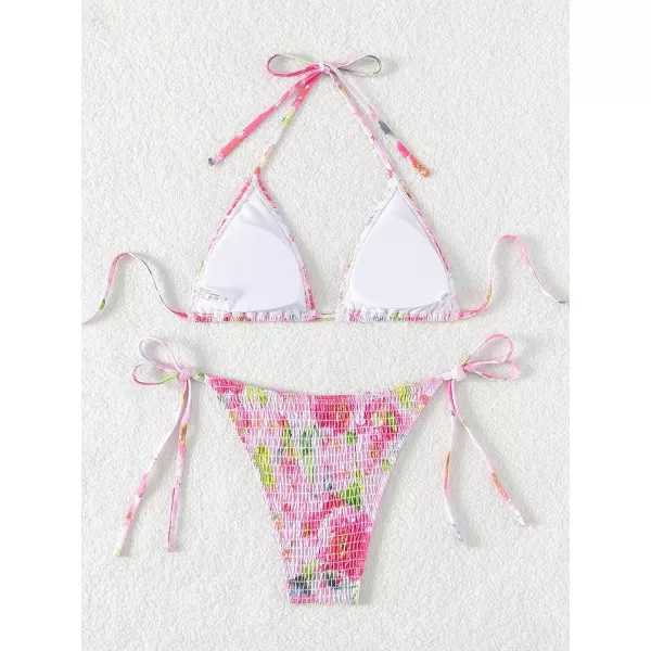 SweatyRocks Women's 2 Piece Triangle Bathing Suit Halter Top ​Tie Side Thong Bikini Swimsuits